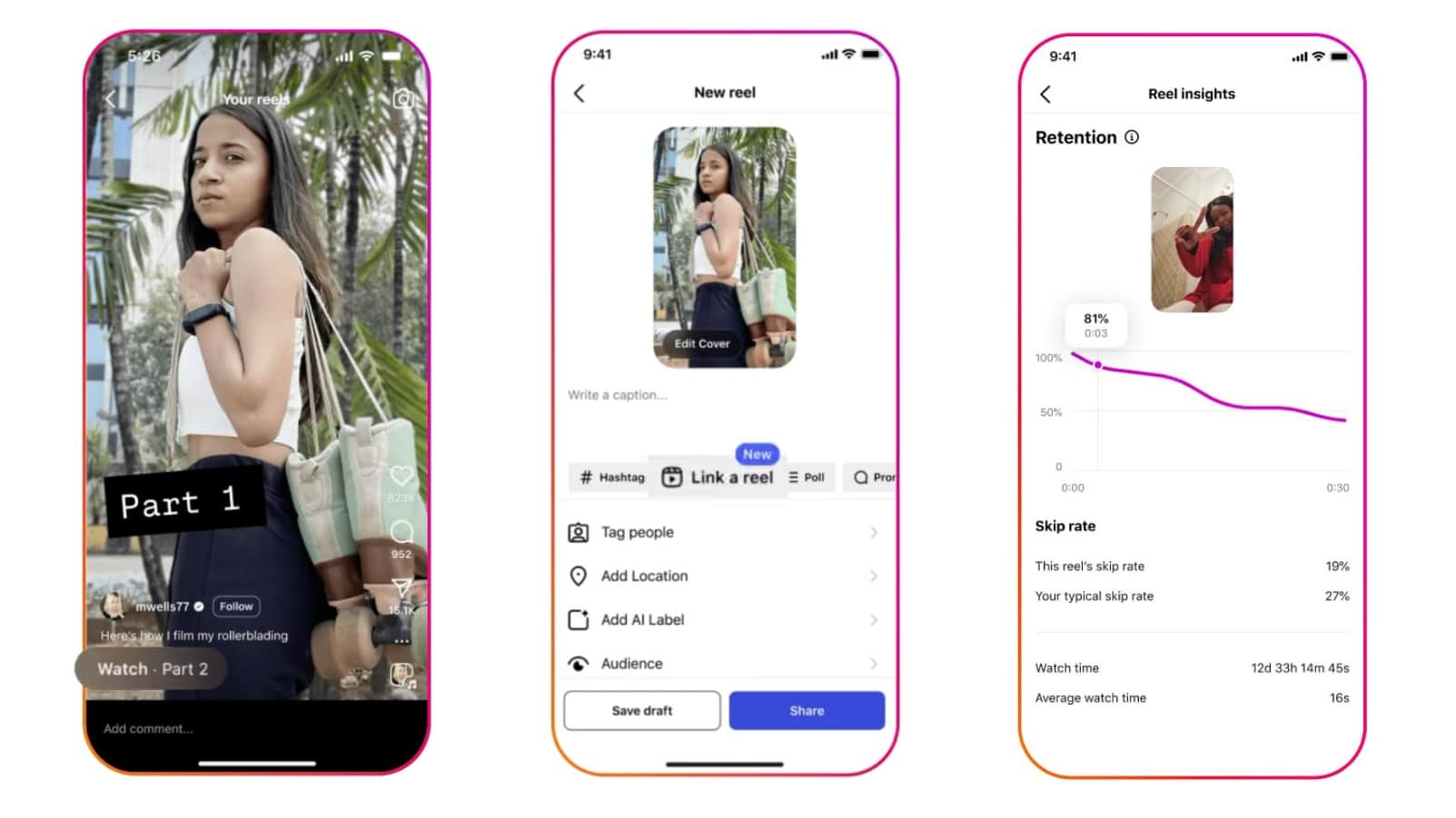 Nouveautés Instagram Reels : lier vos Reels et nouvelle métrique