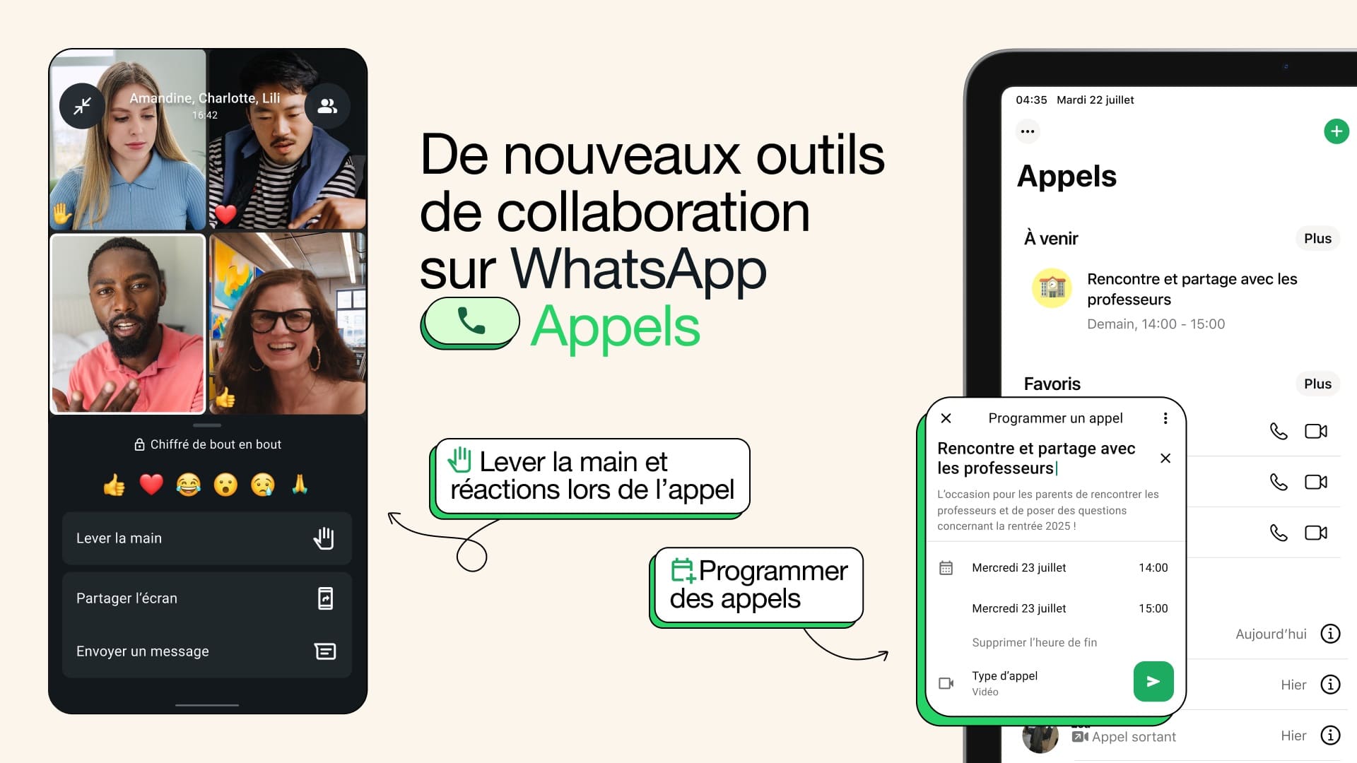 Nouvelles fonctionnalités WhatsApp appels de groupe