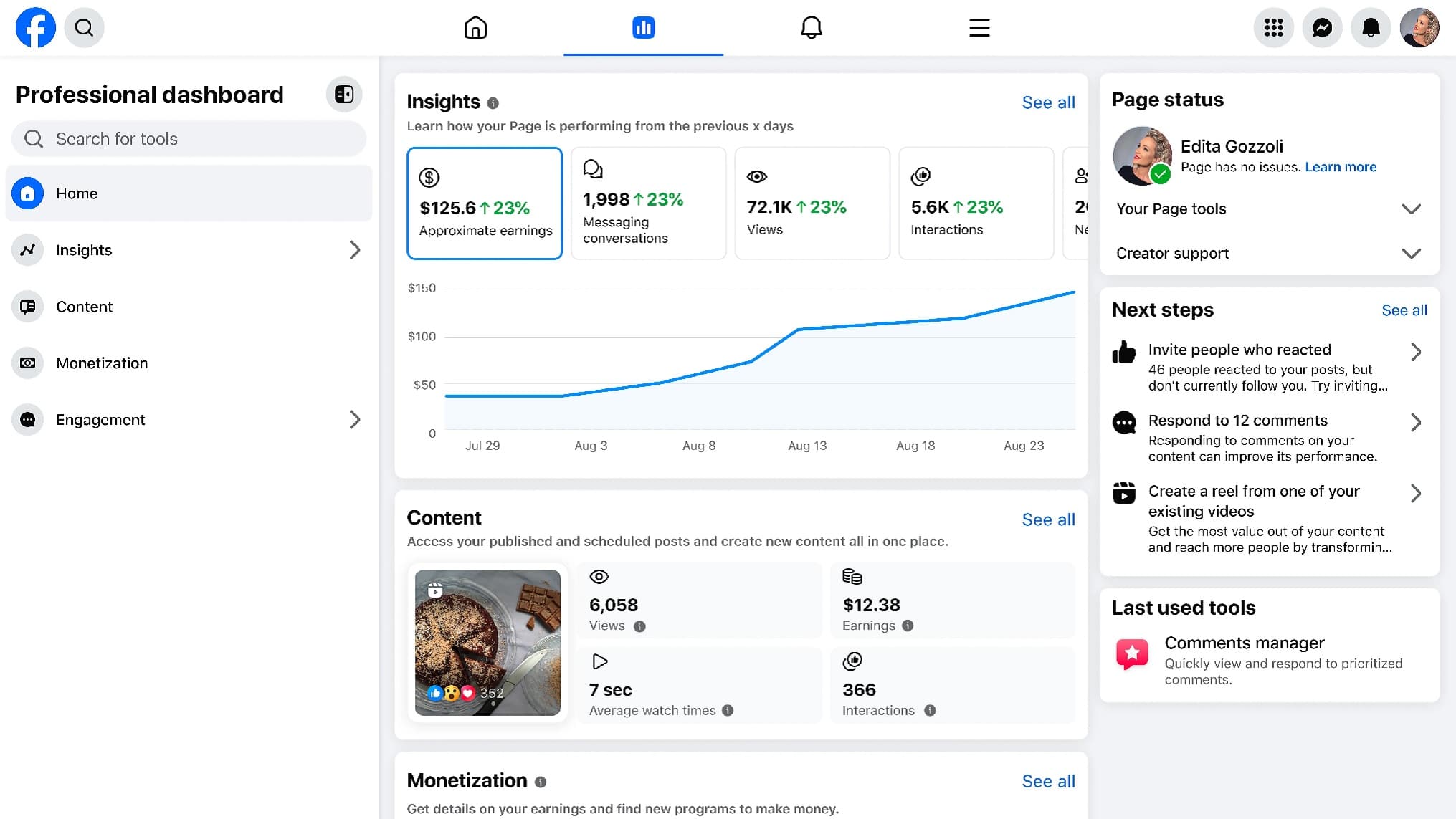 Tableau de bord Facebook et Instagram professionnel mis à jour