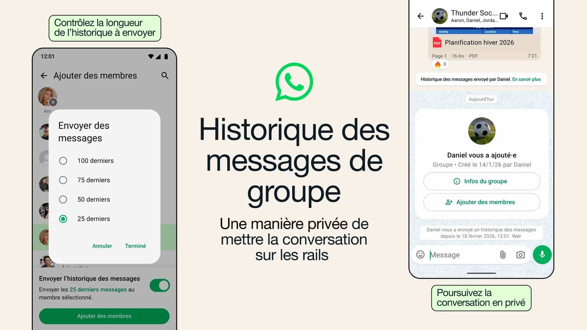 Historique de messages WhatsApp de groupe